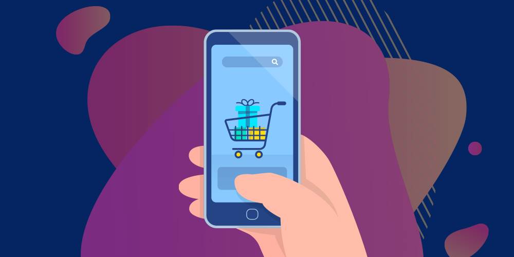 illustration of a shopping cart on a phone